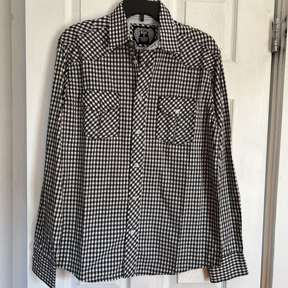 Eighty Eight Platinum Mens Shirt Medium Black White Checks Cotton NWOT Button - Picture 2 of 11